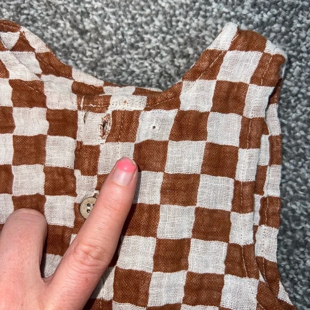Rylee + Cru - Linen Jumpsuit - Camel Checkered Toddler Jumpsuit